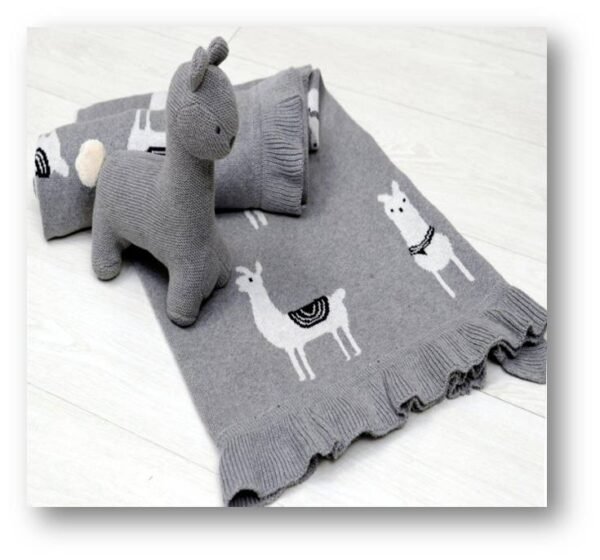 Lama Toy Βρεφική Κουβέρτα Grey με σχέδιο λάμα διπλωμένη με παιχνιδάκι